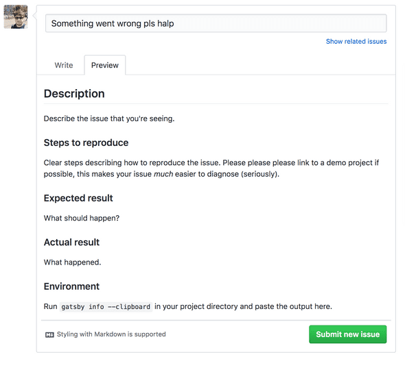 Gatsby Github Issue